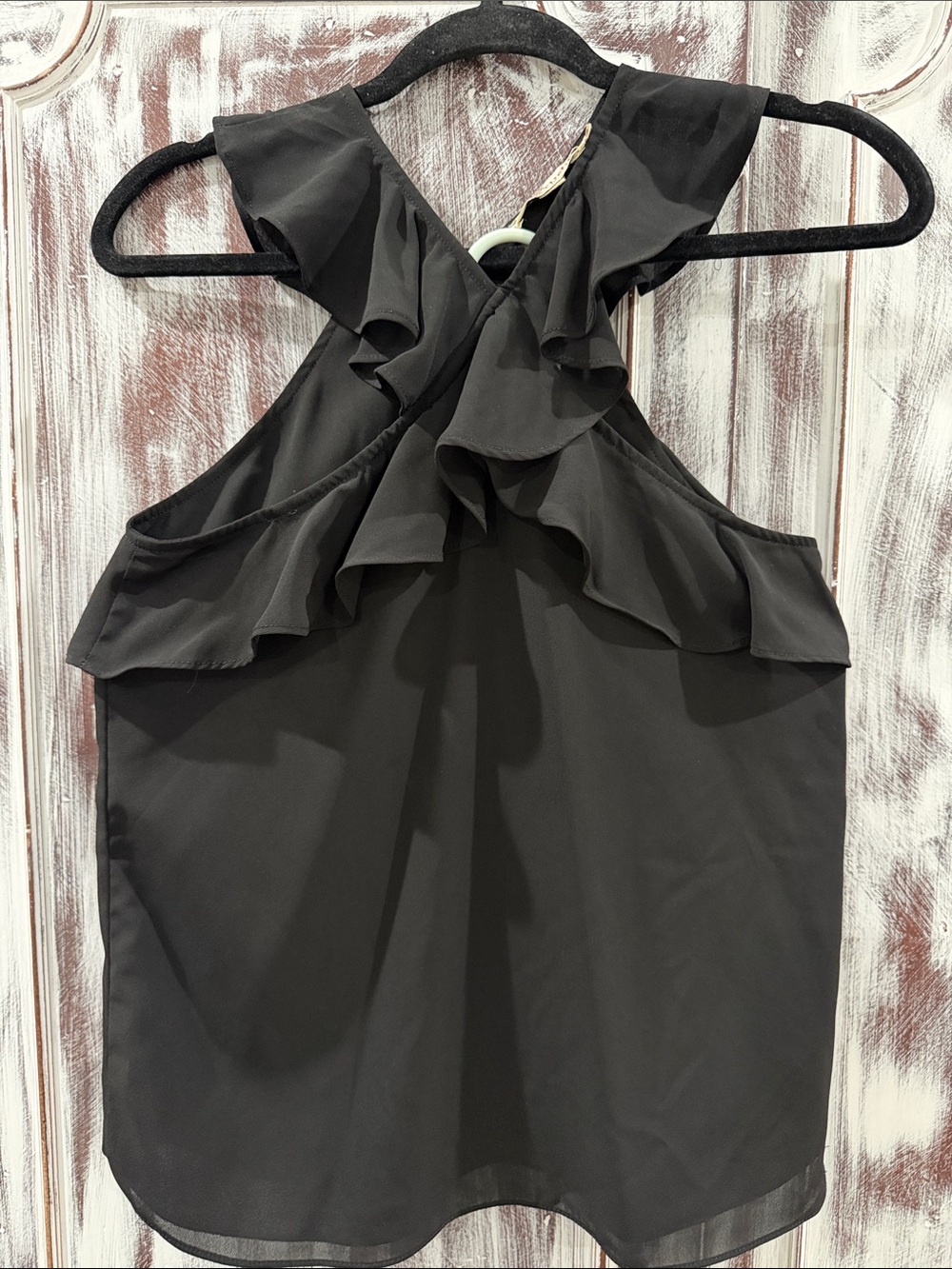 Chic Black One-Shoulder Ruffle Halter Top